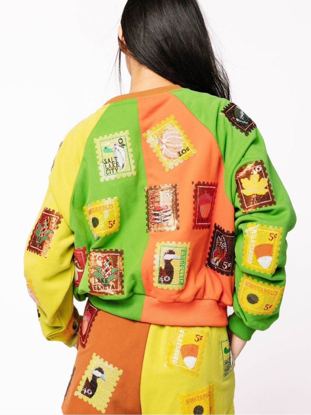 NWOT! QUEEN OF SPARKLES Colorblock Fall Sequin Stamp Sweatshirt - Picture 9 of 12